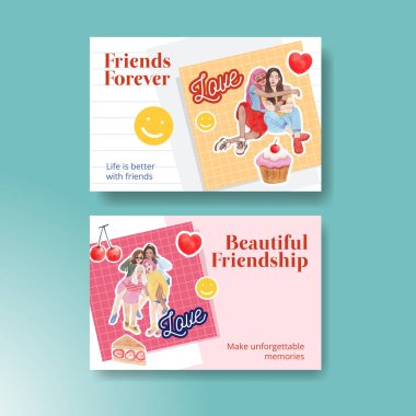 Ulusal Dostluk Günü konsepti, suluboya stili Facebook şablonu
