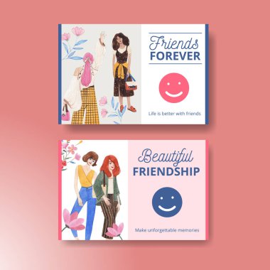 Ulusal Dostluk Günü konsepti, suluboya stili Facebook şablonu