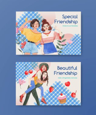 Ulusal Dostluk Günü konsepti, suluboya stili Facebook şablonu