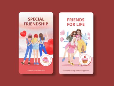 Ulusal Dostluk Günü konseptiyle Instagram şablonu, suluboya styl