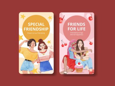 Ulusal Dostluk Günü konseptiyle Instagram şablonu, suluboya styl