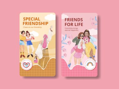 Ulusal Dostluk Günü konseptiyle Instagram şablonu, suluboya styl