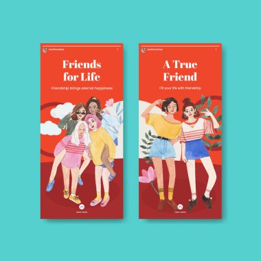 Ulusal Dostluk Günü konseptiyle Instagram şablonu, suluboya styl