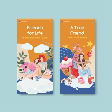 Ulusal Dostluk Günü konseptiyle Instagram şablonu, suluboya styl