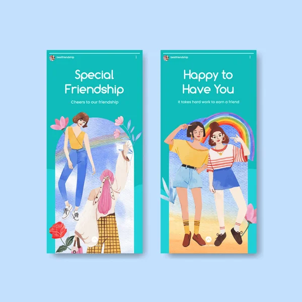 Instagram Mall Med National Friendship Day Koncept Akvarell Stil — Stock vektor