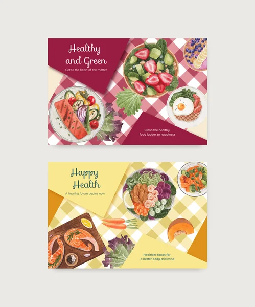 健康食品のコンセプト 水彩画のスタイルとFacebookのテンプレート — ストックベクタ
