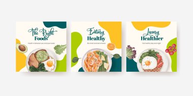 Sağlıklı gıda konsepti ve suluboya şablonu.