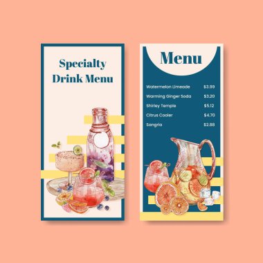 Menü şablonu içecek konsepti, suluboya stil