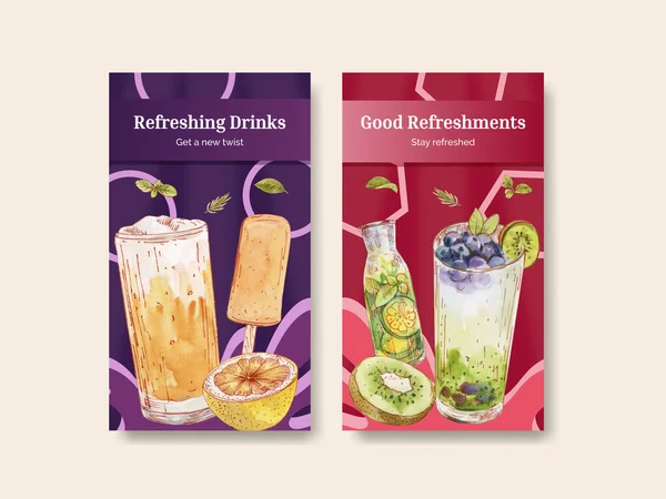 带有茶点饮料概念 水色样式的Instagram模板 — 图库矢量图片