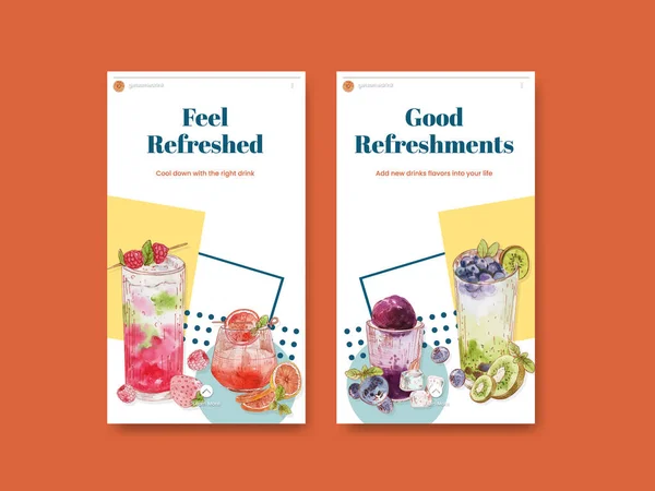带有茶点饮料概念 水色样式的Instagram模板 — 图库矢量图片