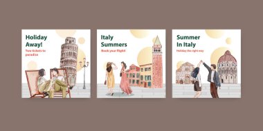 Banner şablonu İtalya yaz tatili konsepti, suluboya stil