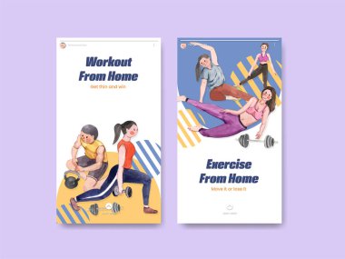 Instagram şablonu ev konsepti olan suluboya şablonu