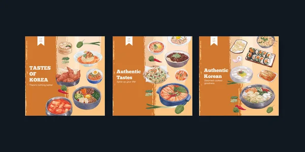 Banner Template Korean Foods Concept Watercolor Styl — Stock Vector