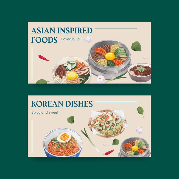 Modelo Twitter Com Conceito Alimentos Coreanos Styl Aquarela — Vetor de Stock