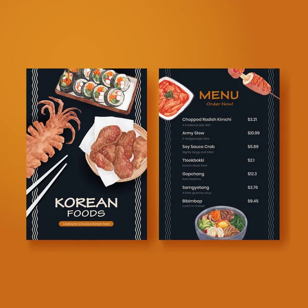 Menü Şablonu Kore Yemekleri Konsepti Suluboya Stil — Stok Vektör