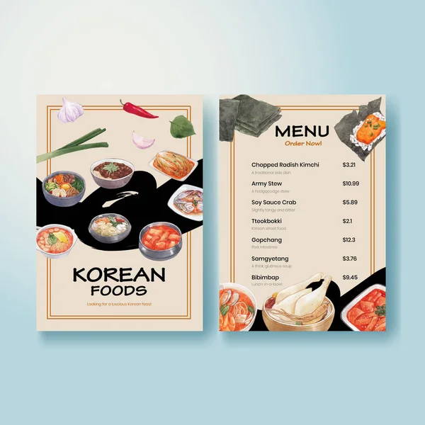 Modèle Menu Avec Concept Alimentaire Coréen Aquarelle Styl — Image vectorielle