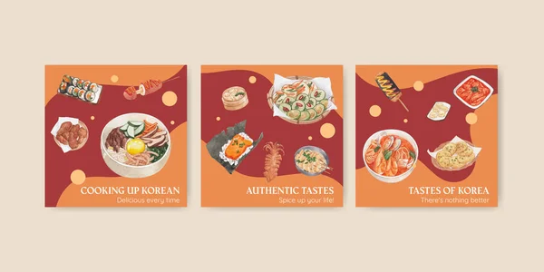 Modelo Banner Com Conceito Alimentos Coreanos Styl Aquarela — Vetor de Stock