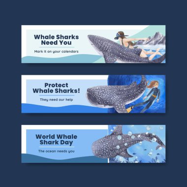 Uluslararası balina köpekbalığı günü konsepti olan sancak şablonu, suluboya stil
