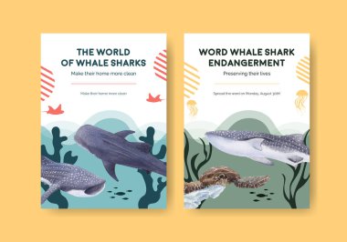 Poster template with international whale shark day concept,watercolor styl clipart