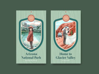 Instagram şablonu ABD ulusal parkları kavramı, suluboya styl