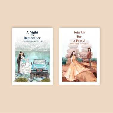 Birleşik Devletler konseptinin ulusal parklarıyla birlikte poster şablonu, suluboya styl