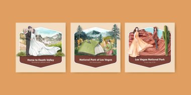 Banner şablonu ABD ulusal parkları kavramı, suluboya styl