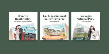 Banner şablonu ABD ulusal parkları kavramı, suluboya styl