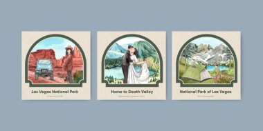 Banner şablonu ABD ulusal parkları kavramı, suluboya styl