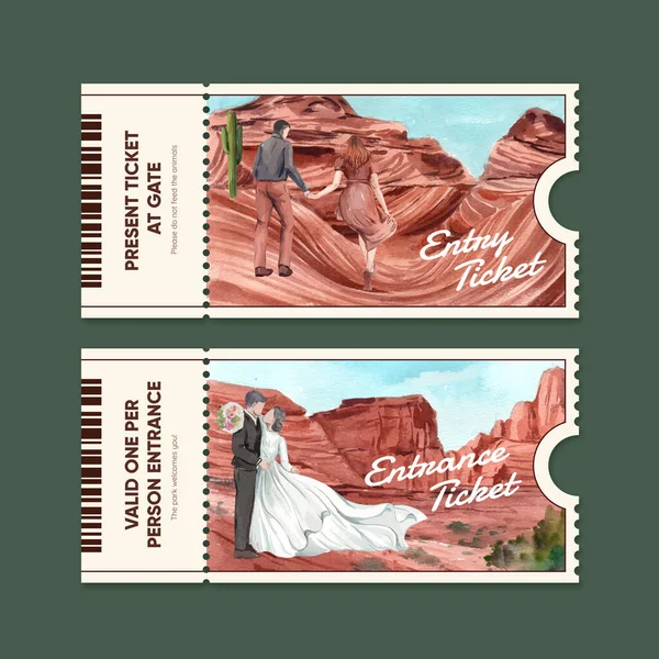 带有美国国家公园概念的票模板 水彩画风格L — 图库矢量图片