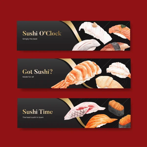 Plantilla Banner Con Concepto Sushi Premium Estilo Acuoso — Vector de stock