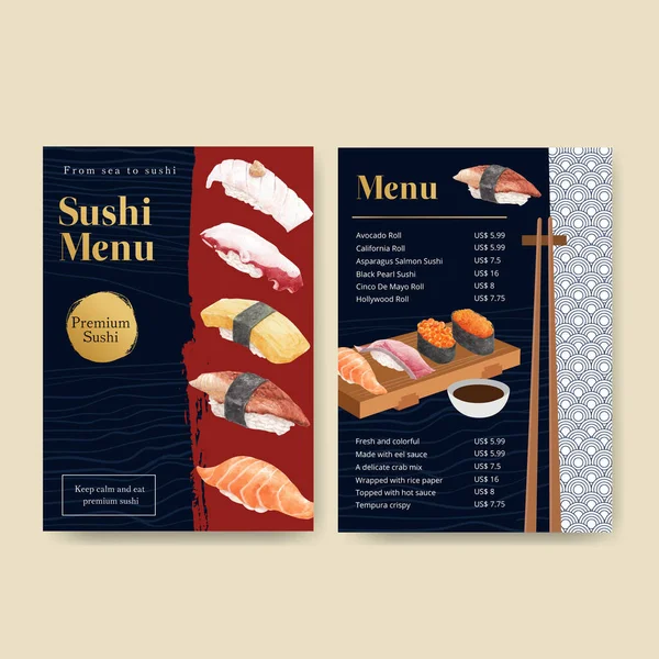 Plantilla Menú Con Concepto Sushi Premium Estilo Acuático — Archivo Imágenes Vectoriales