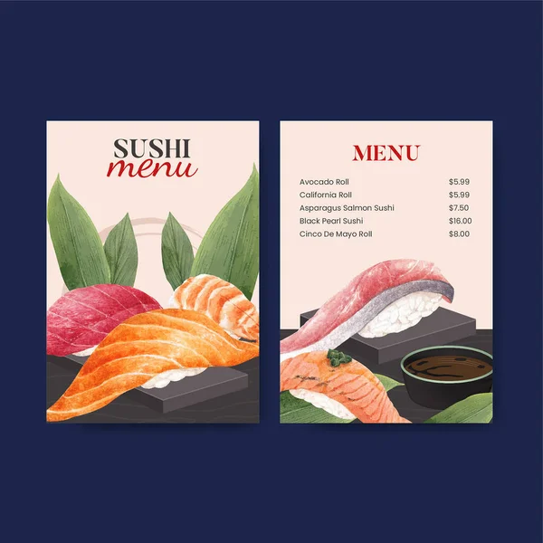 Menüvorlage Mit Premium Sushi Konzept Waterolor Styling — Stockvektor