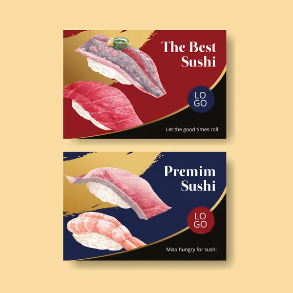 Facebook Vorlage Mit Premium Sushi Konzept Waterolor Styling — Stockvektor