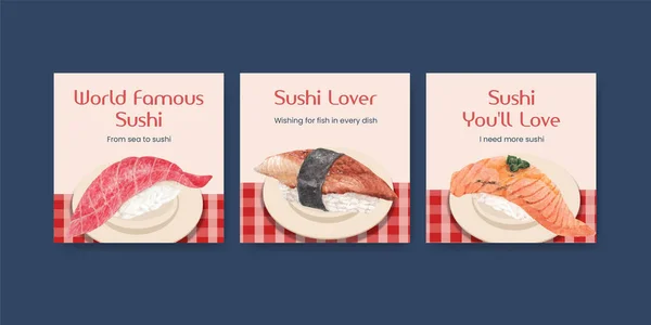 Modelo Banner Com Conceito Sushi Premium Estilo Waterolor —  Vetores de Stock