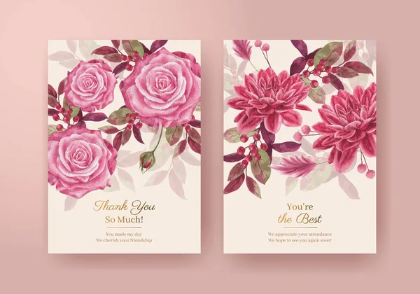 Plantilla Tarjeta Con Concepto Floral Rojo Muave Estilo Acuoso — Archivo Imágenes Vectoriales