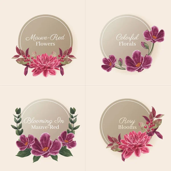 Logo Design Mit Muave Red Blumenkonzept Waterolor Styl — Stockvektor