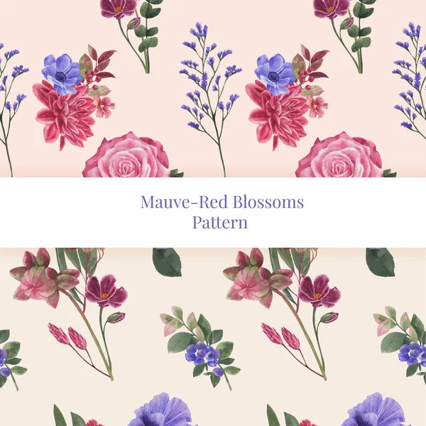 Motif Sans Couture Avec Muave Concept Floral Rouge Styl Waterolor — Image vectorielle