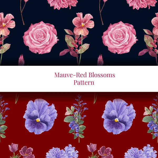 Patrón Sin Costuras Con Concepto Floral Rojo Muave Estilo Acuoso — Vector de stock