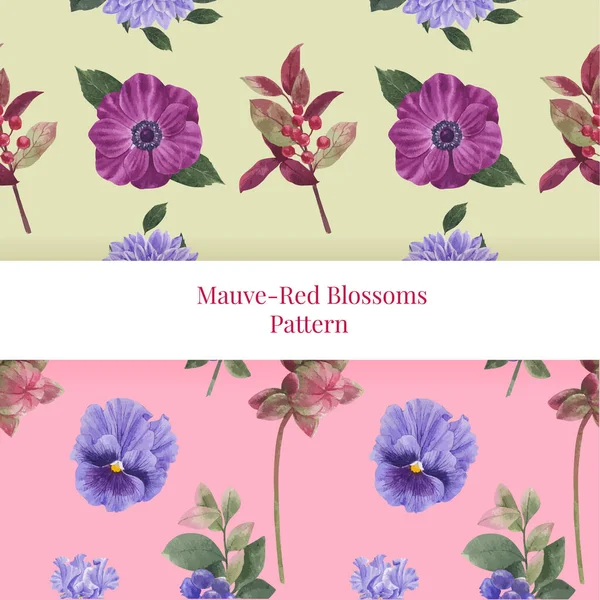 Motif Sans Couture Avec Muave Concept Floral Rouge Styl Waterolor — Image vectorielle