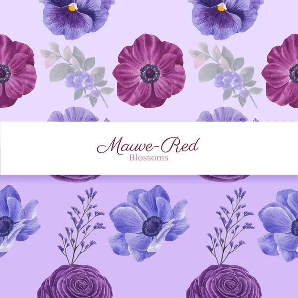 Motif Sans Couture Avec Muave Concept Floral Rouge Styl Waterolor — Image vectorielle