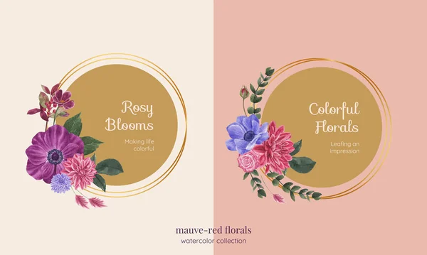 Plantilla Corona Con Muave Concepto Floral Rojo Estilo Acuarela — Archivo Imágenes Vectoriales