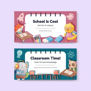 Twitter şablonu okula dönüş konsepti, suluboya tarzı