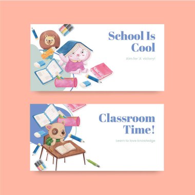 Twitter şablonu okula dönüş konsepti, suluboya tarzı