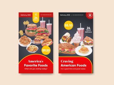 Instagram şablonu Amerikan Gıda konsepti, suluboya stil