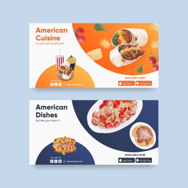 Amerikan Gıda Konseptiyle Twitter şablonu, suluboya stili