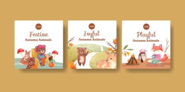 Sancak şablonu sonbahar hayvan konsepti, suluboya tarzı