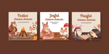 Sancak şablonu sonbahar hayvan konsepti, suluboya tarzı