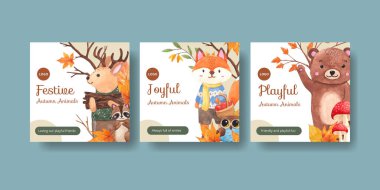 Sancak şablonu sonbahar hayvan konsepti, suluboya tarzı