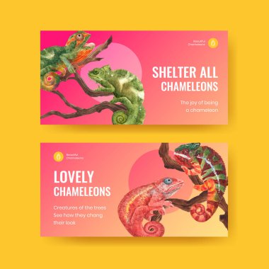 Bukalemun kertenkele konsepti ile Twitter şablonu, suluboya stil