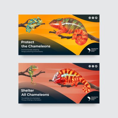 Bukalemun kertenkele konsepti ile Twitter şablonu, suluboya stil